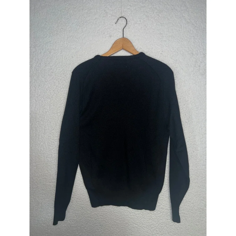Vintage Logo 7 Mens Plano V-Neck Sweater‎ Black Large Made in USA Retro Knit
